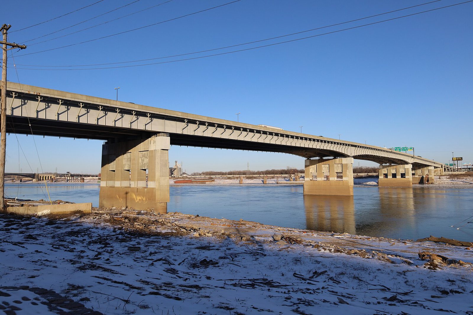 The Poplar Street Bridge carrying interstate traffic across the Mississippi River into downtown St. Louis